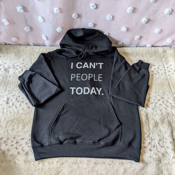 Black Graphic Hoodie, Adult Unisex, Medium, "I Can't People Today" - Picture 9 of 10